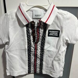 Burberry White Polo Shirt with Black Trim and Ruffle Detail